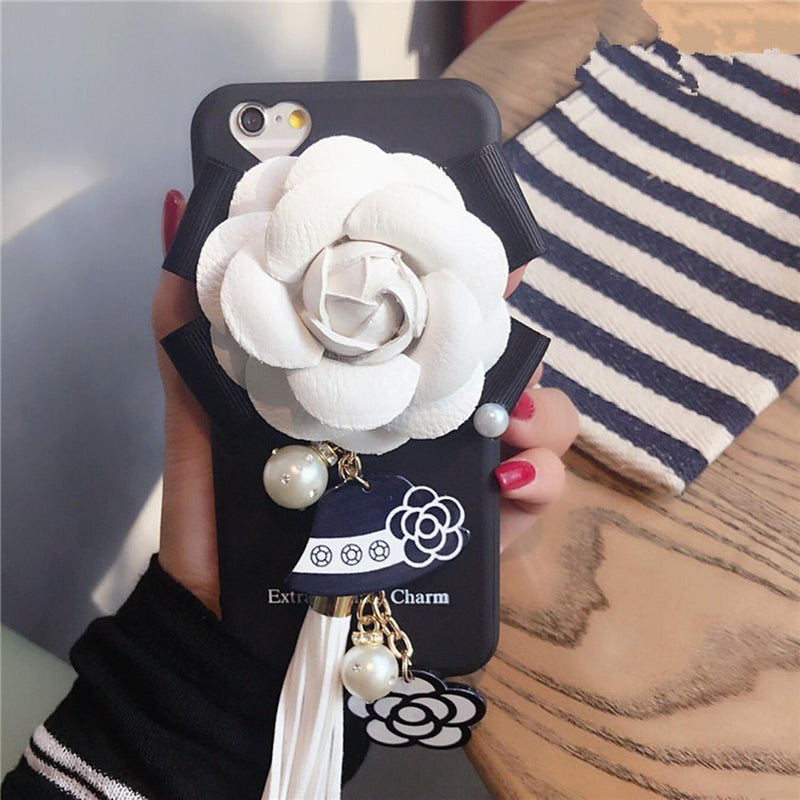 Funda Para iPhone Flor Moño Colguije Dama Mujer Moda Perla