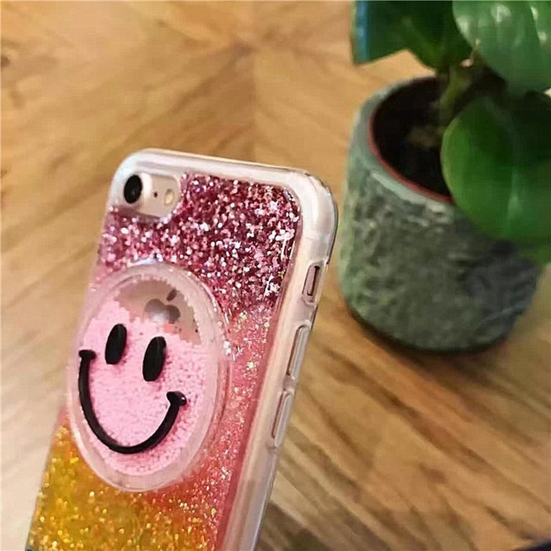 Funda Liquida iPhone Cara Feliz Emoji Brillo Glitter Case 3d