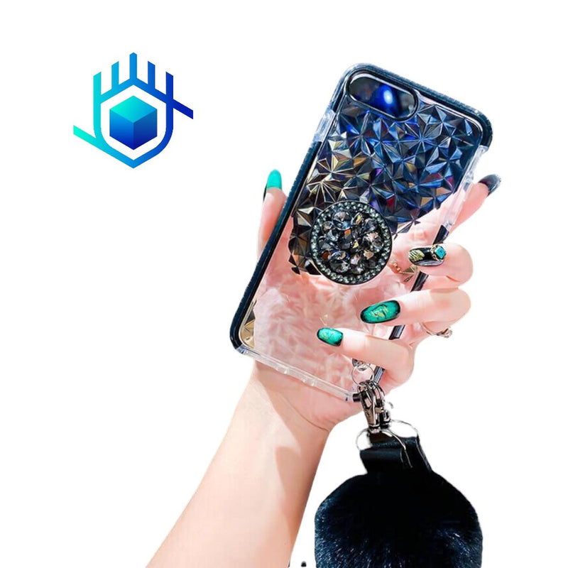 Funda Diamantes para iPhone 14 + Mica + Pompon + Sujetador