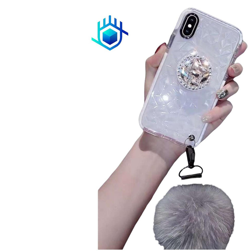 Funda Diamantes para iPhone 14 + Mica + Pompon + Sujetador