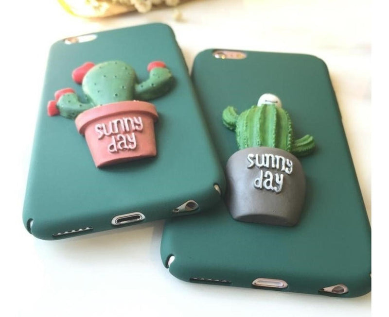 Funda iPhone Cactus 3d Planta Espina Relieve Frase Sunny Day