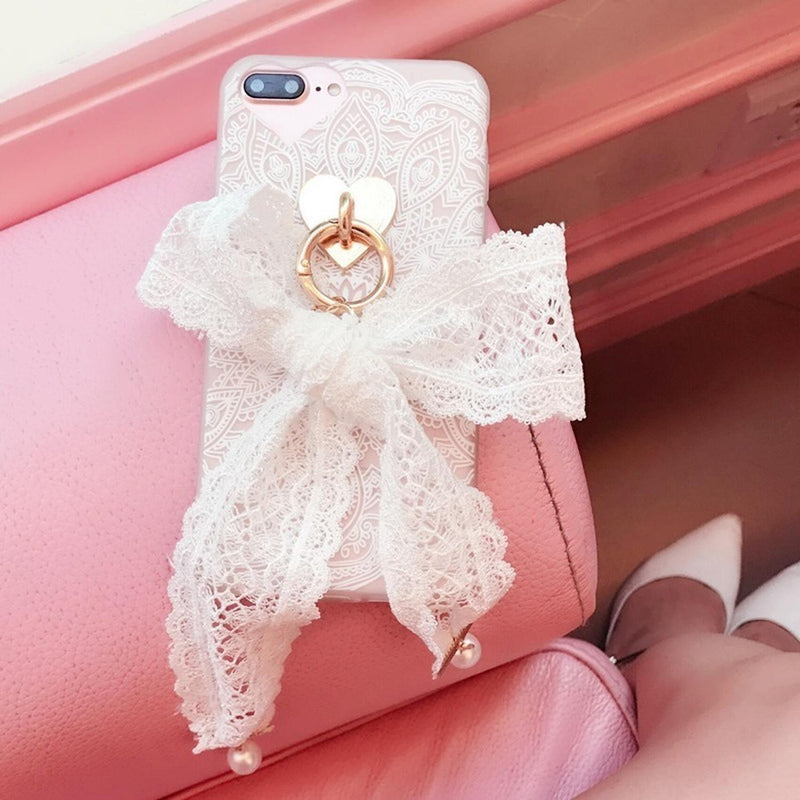 Funda Para iPhone Encaje Corazon Con Moño Perlas Dama Mujer