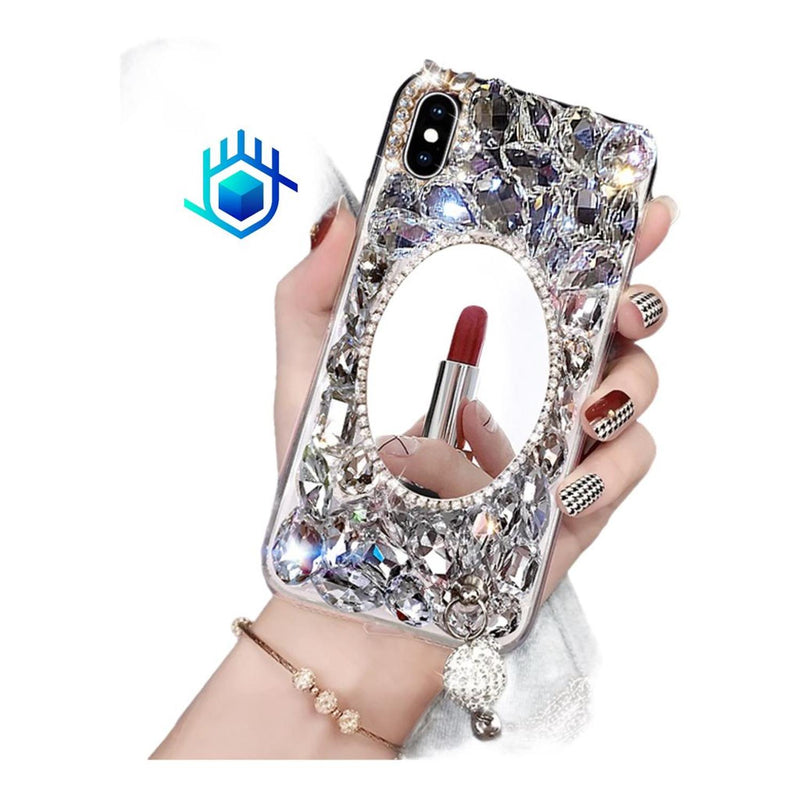 Funda para iPhone Espejo Colgante Piedras Dama Lujo Diamante
