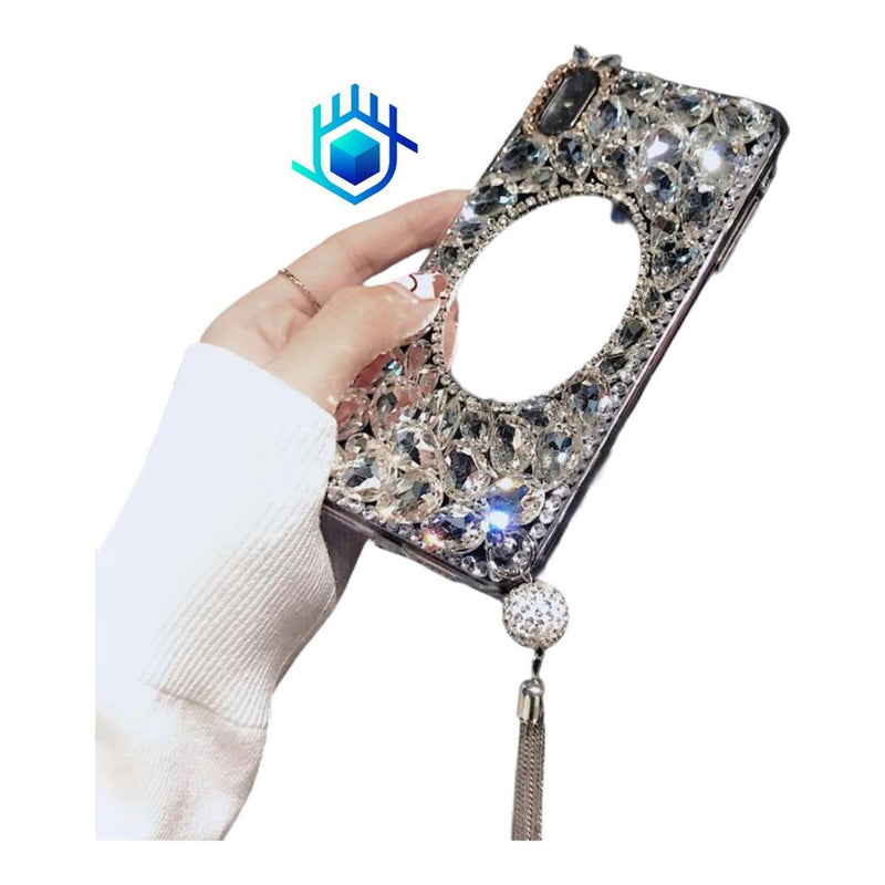 Funda para iPhone Espejo Colgante Piedras Dama Lujo Diamante