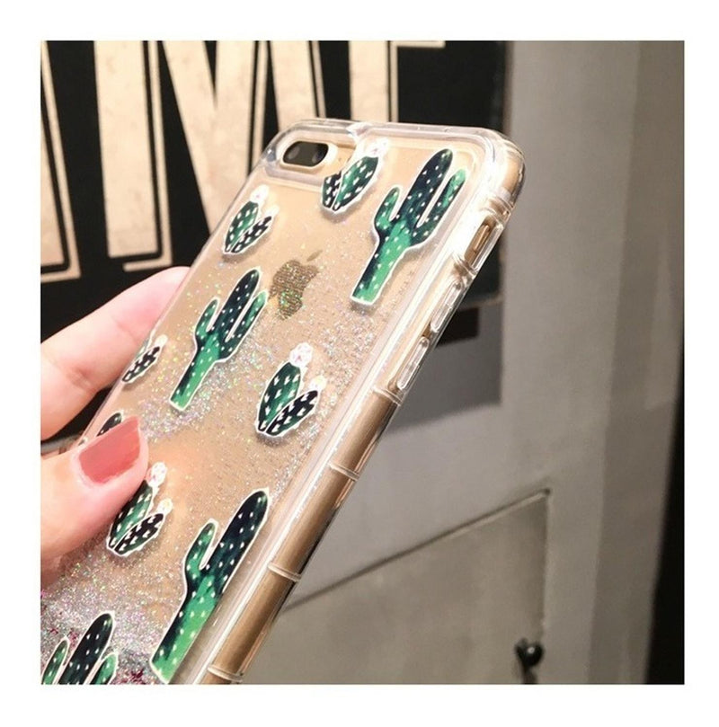 Funda Glitter iPhone Liquida Piña Cactus Brillos Mujer Case