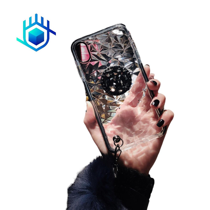 Funda Diamantes para iPhone 14 Pro + Mica+ Pompon+ Sujetador
