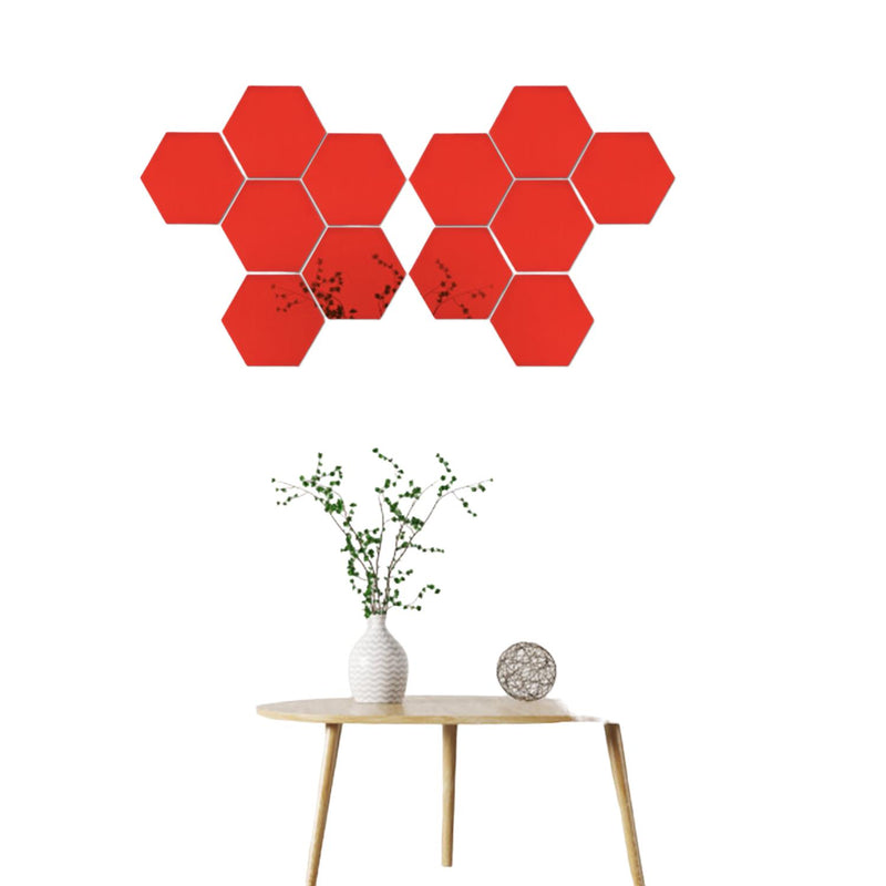 12pzs Acrilico Decorativo Espejo Hexagonal Adhesivo Rojo